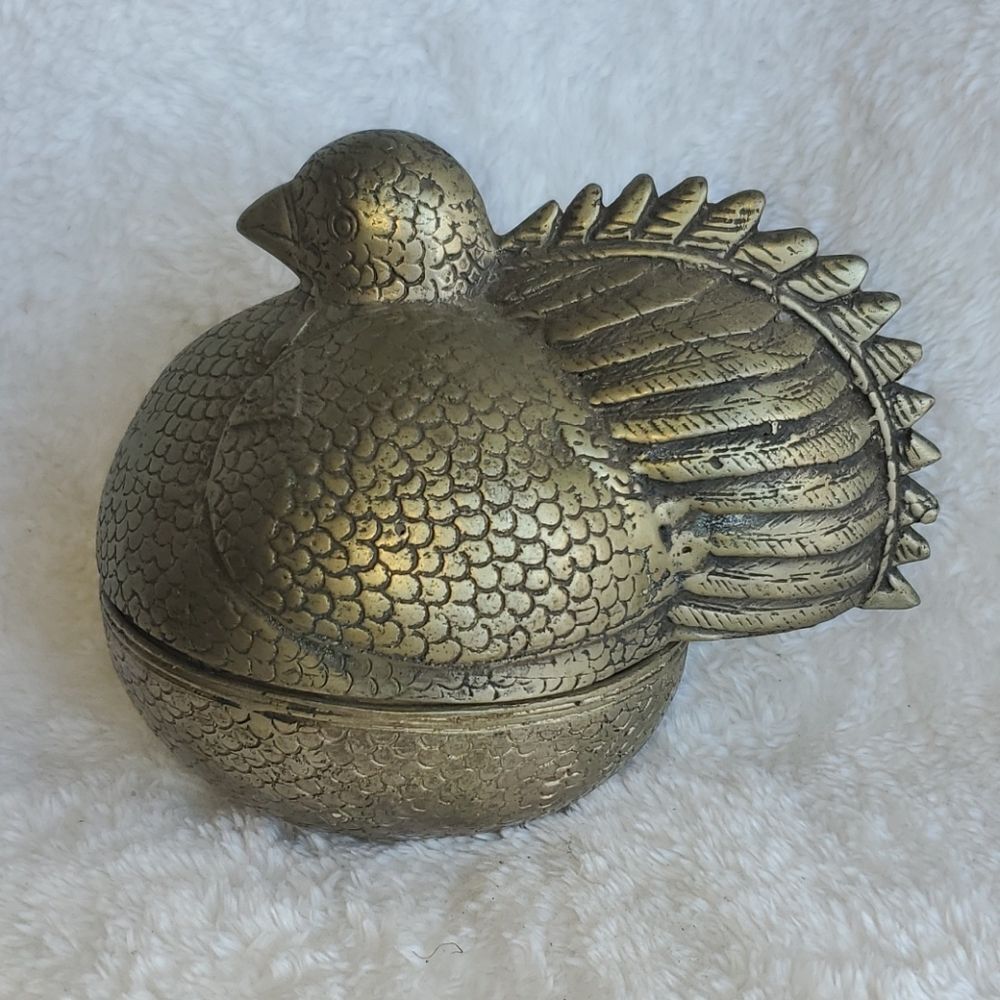 Vintage Brass Hen Trinket Box